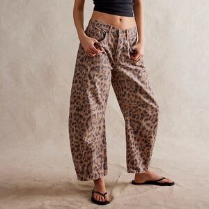 Free People Leopard Barrel Jean